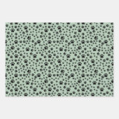 Schwarze Paw-Prints auf hellgrün Geschenkpapier Set (Vorderseite)