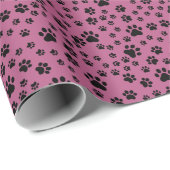 Schwarze Paw-Prints auf Rosa Geschenkpapier (Rolleneckpunkt)