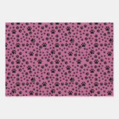 Schwarze Paw-Prints auf Rosa Geschenkpapier Set (Vorderseite)