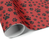 Schwarze Paw-Prints auf Rot Geschenkpapier (Rolleneckpunkt)