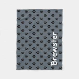 Schwarze Paw Prints auf Schiefergrau Personalisier Fleecedecke