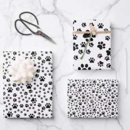 Schwarze Paw-Prints auf Weiß Geschenkpapier Set