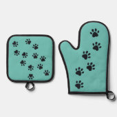 Schwarze Paw Prints Design Ofenhandschuh & Topflappen-Set (Vorderseite)
