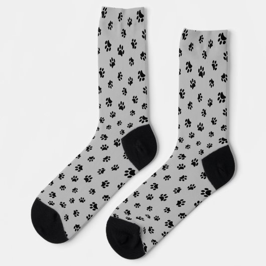 Schwarze Paw Prints Muster Grau Socken (Linkes Detail)