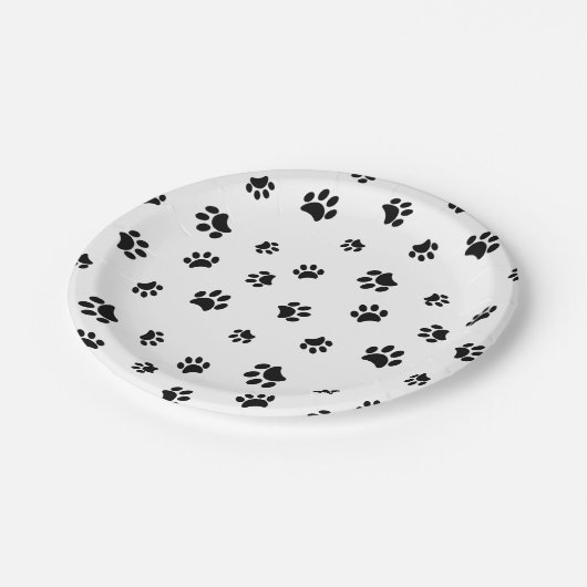 Schwarze Paw Prints Party Pappteller (Schrägansicht)