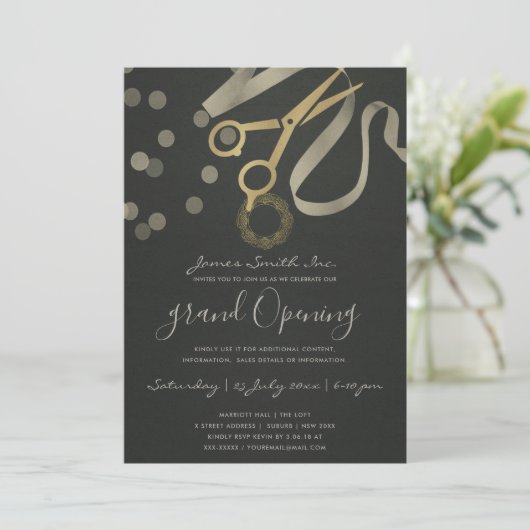 SCHWARZE PEARL-SILVER-RIBBON-SCHNITTUNG GRAND-ÖFFN EINLADUNG (Stehend Vorderseite)