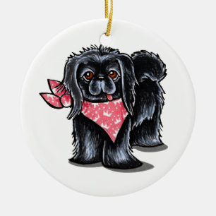Schwarze Pekingese rosa Prinzessin Keramikornament
