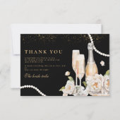 Schwarze Perlen und Prosecco-Brautparty Dankeskarte (Vorderseite)