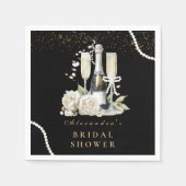 Schwarze Perlen und Prosecco-Brautparty Serviette (Vorderseite)