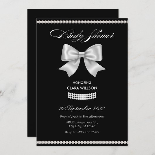 Schwarze Perlenbrust-Babydusche Einladung (Vorne/Hinten)