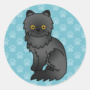 Schwarze persische Katzen-Cartoon-Illustration auf Runder Aufkleber