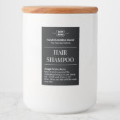 Schwarze Personalisierte Monogram Shampoo Labels Lebensmitteletikett (Vorderseite)
