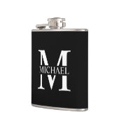 Schwarze Personalisierte Monogramm und Name-Flasch Flachmann (Links)