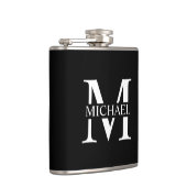 Schwarze Personalisierte Monogramm und Name-Flasch Flachmann (Rechts)