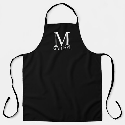 Schwarze Personalisierte Monogramm und Name-Schürz Schürze (Vorderseite)