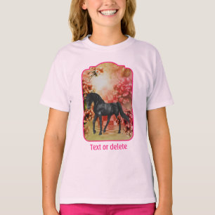 Schwarze Pferde Blumen Fantasy Art Personalisiert T-Shirt