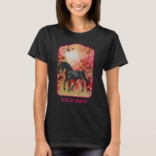 Schwarze Pferde Blumen Fantasy Kunst Personalisier T-Shirt