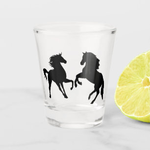 Schwarze Pferde - Silhouette - Zeichnend Schnapsglas