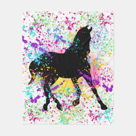Schwarze Pferdefarbspritzer Fleecedecke (Vorderseite)