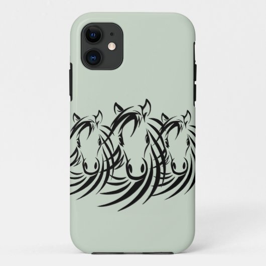 Schwarze Pferdeköpfe grün Case-Mate iPhone Hülle (Rückseite)