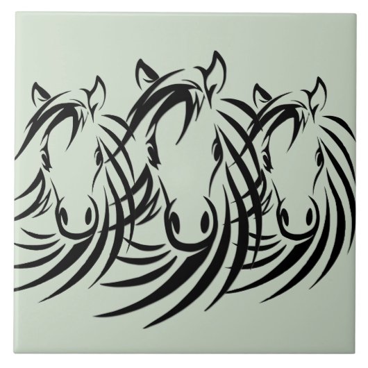 Schwarze Pferdeköpfe grün Fliese (Vorderseite)