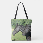 Schwarze Pferdeköpfe im friedlichen Profillicht Tasche (Rückseite)