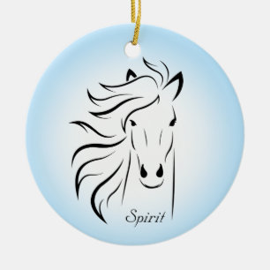 Schwarze Pferdesilhouette auf hellblauem Hintergru Keramik Ornament