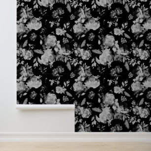 Schwarze Pfingstrose Floral Aquarell Botanik Tapete