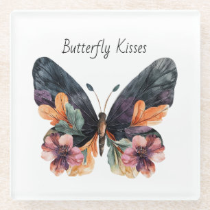 Schwarze Pfirsich Rosa Florale Schmetterling Küsse Glasuntersetzer