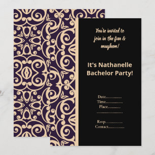 SCHWARZE PFIRSICH-WEISSES MUSTER JUNGGESELLENABSCH EINLADUNG