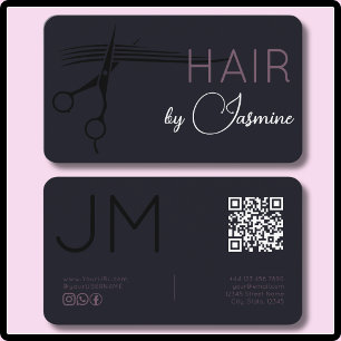 Schwarze Pflaume Violette Moderne Monogramm-QR-Fri Visitenkarte