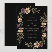 Schwarze Pflaumenblatt-Hochzeit Einladung (Vorne/Hinten)
