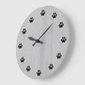 Schwarze Pfoten als Zahlen Silber Rustikales Holz Große Wanduhr (Winkel)