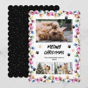 Schwarze Pfoten Farbige Lichter Foto Meowy Weihnac Feiertagskarte