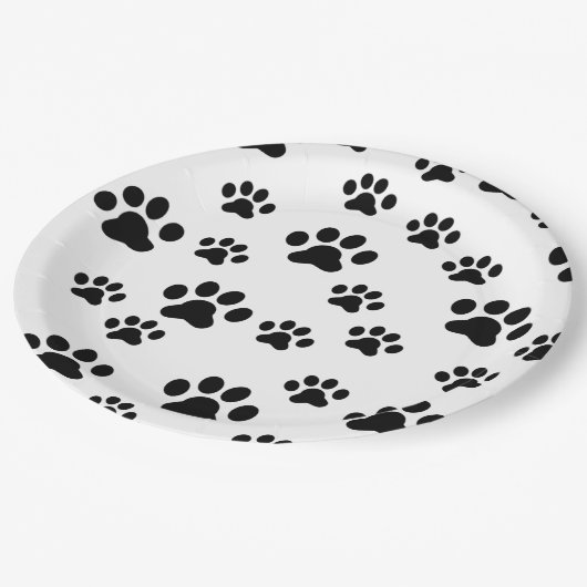 Schwarze Pfoten Pappteller (Schrägansicht)