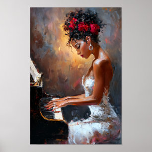 Schwarze Pianistin Wandkunst   Moderne afrozentris Poster