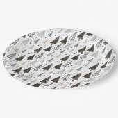 Schwarze Pinienbäume, handgezogen Pappteller (Schrägansicht)