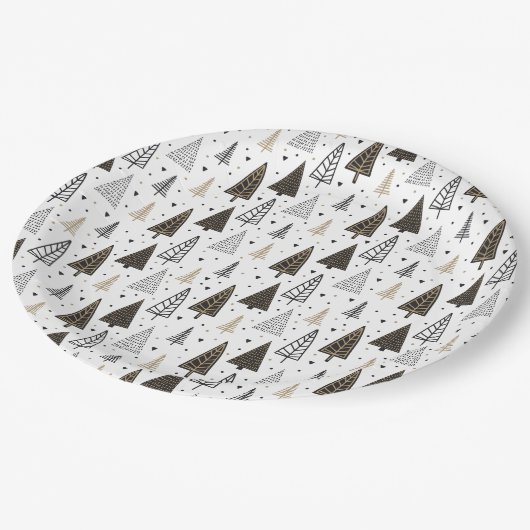 Schwarze Pinienbäume, handgezogen Pappteller (Schrägansicht)