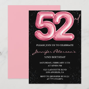 Schwarze Pink 52. Geburtstagseinladungen Ballon Gl Einladung