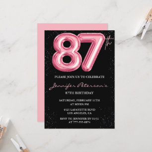 Schwarze Pink 87. Geburtstagseinladungen Ballon Gl Einladung