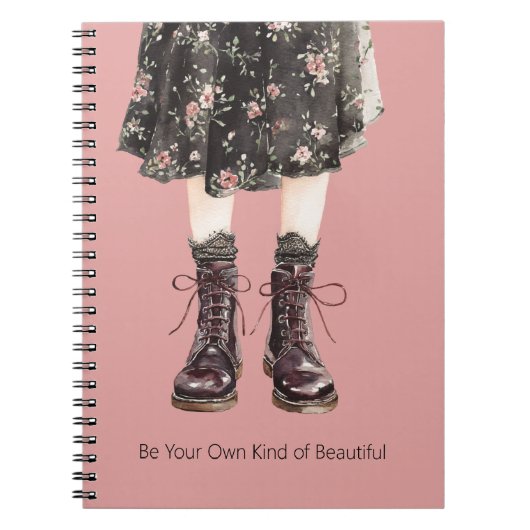 Schwarze Pink Blumen Rock Stiefel Notizblock (Vorderseite)