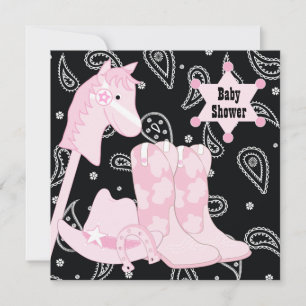 Schwarze Pink Cowgirl-Baby-Einladungen Einladung