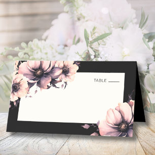 Schwarze Pink Florale Hochzeit Platzkarte