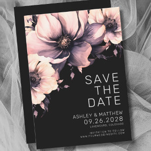 Schwarze Pink Florale Hochzeit Save The Date
