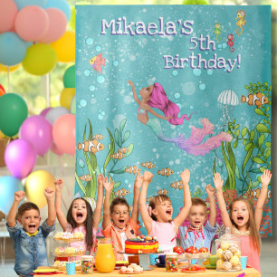 Schwarze Pink Haar Meerjungfrau Unter dem Meer Hin Wandteppich