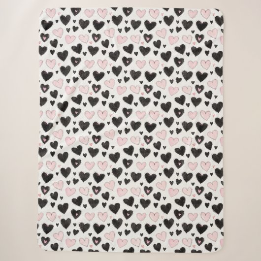 Schwarze Pink Herzen Sherpadecke (Vorderseite)
