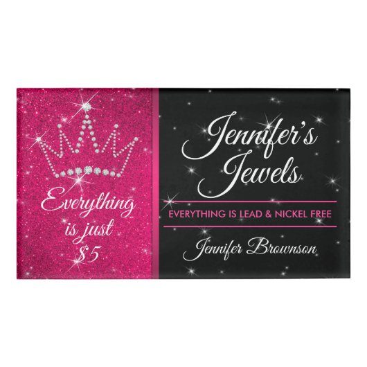 Schwarze Pink-Krone-Schmuck-Accessoire-Stern Namenschild (Vorderseite)