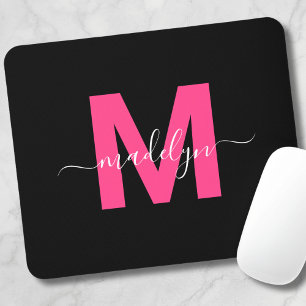 Schwarze Pink-Monogramm-Schriftzug Name Mousepad
