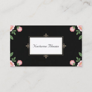Schwarze Pink Pfingstrose Floral Gold Scrollwerk Visitenkarte
