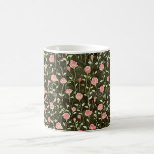 Schwarze Pink-Rose-Floral Kaffeetasse